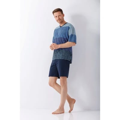 Hajo heren shortama blauw met streepjes - Blauw - Maat - 56
