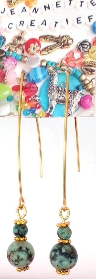 Jeannette-Creatief® - Natuursteen - Afrikaans Turquoise - Oorhangers - Oorbellen - RVS goudkleurige grote oorhaakjes