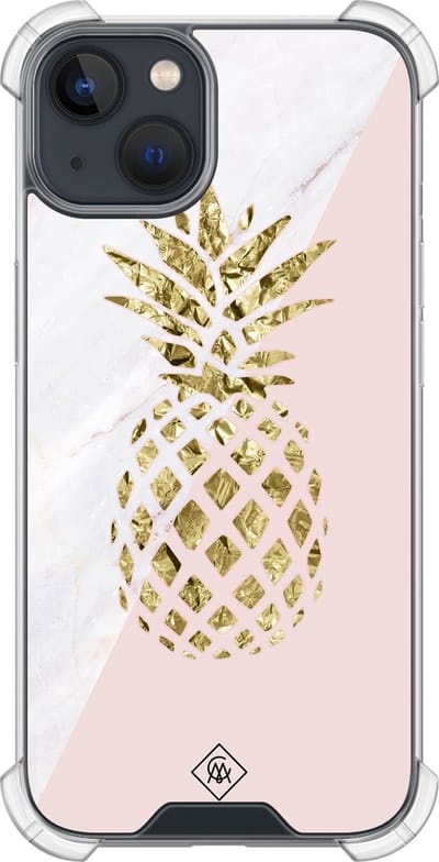 Casimoda® hoesje - Geschikt voor iPhone 13 Mini - Ananas - Shockproof case - Extra sterk - TPU/polycarbonaat - Roze, Transparant