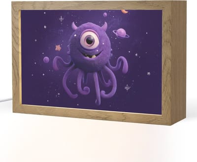 Nachtlampje 30x20 cm - Kinder lampje - Monster - Paars - Ruimte - Tafellamp kinderkamer - Slaapkamer lamp - Bedlamp kinderen - Kinderlampje stopcontact - Wandlamp babykamer - Nachtlampjes