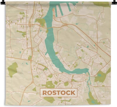 Wandkleed - Wanddoek - Kaart - Rostock - Plattegrond - Vintage - Stadskaart - 180x180 cm - Wandtapijt