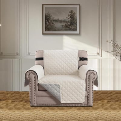 SnelShoppen - Bankhoes 1-zits Ivoor, Gewatteerde Microvezel, Krasbestendig, Hypoallergeen, Oeko-Tex, Perfect voor Katten, Moderne Bankovertrek met Arm