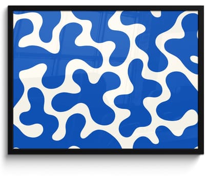 Poster in lijst - Fotolijst 80x60 cm - Posters - Vormen - Abstract - Blauw - Golven - Posterlijst zwart - Decoratie - Wanddecoratie woonkamer - Muurdecoratie slaapkamer