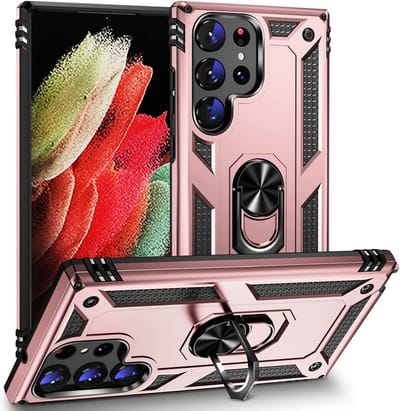 Casemania Hoesje Geschikt voor Samsung Galaxy S23 Ultra Rosegoud - Anti-Shock Hybrid Armor Back Cover - Hoes met Kickstand Ring