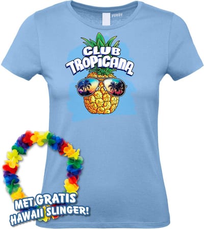 Dames t-shirt Pineapple Head | Toppers in Concert 2024 | Club Tropicana | Hawaii Shirt | Ibiza Kleding | Lichtblauw Dames | maat XS