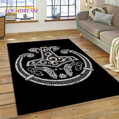 Viking Odin Walhalla Noordse Mythologie Symbolen Tapijt Vloerkleed voor Huis Woonkamer Slaapkamer Bank Deurmat Decor,kinderen Antislip Vloermat 40x60cm gray