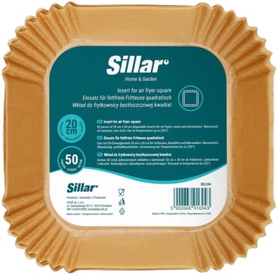 Sillar, AirFryer Wegwerpbakjes, Bakpapier voor luchtfriteuse 20cm, anti-aanbaklaag, wegwerppapier voor airfryer, oven, pannen, magnetron, vierkant, 50 stuks