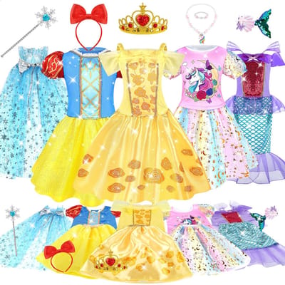 Dailygoods- Prinsessenkostuum 5-delige set - Prinsessenjurk - Cape - Accessoires - Scepter/Kroon/Halsketting - Voor meisjes 3-5 jaar - Verkleedkostuum