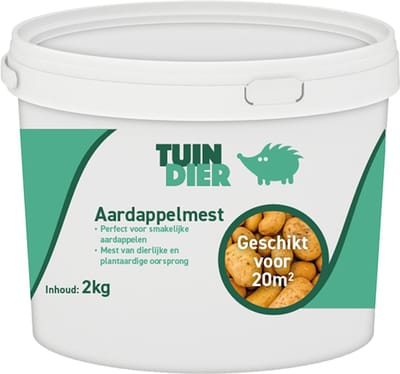 Aardappel mest | TUIN-DIER® | Aardappel meststof | Aardappel voeding | Aardappelmest | 100% natuurlijk | In handige bewaaremmer | 2.000 gram | 2 kilogram