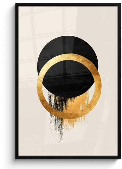 Poster in lijst - Fotolijst 80x120 cm - Posters - Abstract ontwerp - Zwarte cirkel - Verfvlekken - Posterlijst zwart - Decoratie - Wanddecoratie woonkamer - Muurdecoratie slaapkamer
