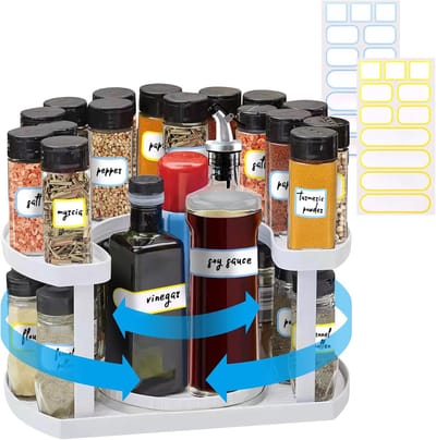 Famanu - 33 cm Draaitafel met 2 stuks Categorie Labels, Opslag Kruidenrek voor Keuken Spice Organizer, Koelkast Draaitafel Kast Organisator, Antislip Organizer