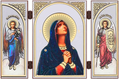 Dailygoods- Icoon Drieluik - Houten Altaar - Christelijk Beeld - Madonna - Symbool van Liefde - Spirituele Steun - Religieus Kunstwerk