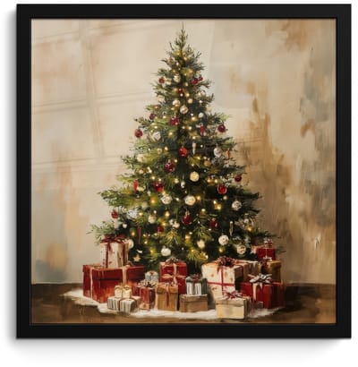Poster in lijst - Fotolijst 40x40 cm - Posters - Kerstboom - Versierd - Kleurrijk - Posterlijst zwart - Decoratie - Wanddecoratie woonkamer - Muurdecoratie slaapkamer - Kerstversiering - Kerstdecoratie voor binnen - Kerstmis