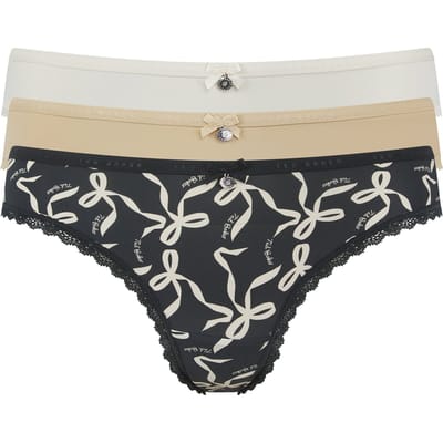 Ted Baker Myrtle 3pk Plain And Print Brief With Lace Trim Jet Black Bo Größe: M | Unterhosen Outlet | Damen | Schwarz
