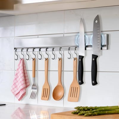 Magnetische Messenset met 10 Haken, 40 cm Lange Messenstrip voor Keuken, Sterke Magnetische Houder voor Messen en Keukenhulpmiddelen