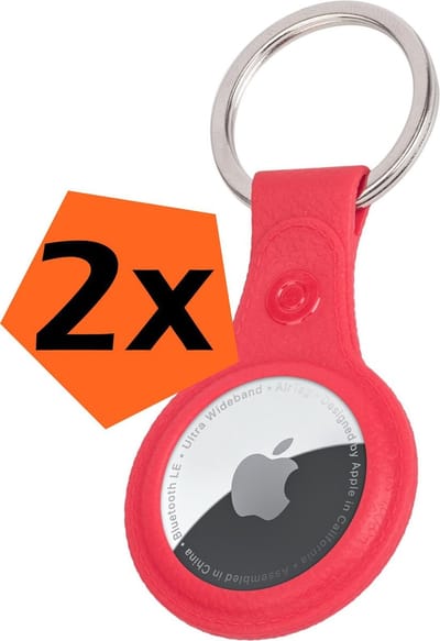 Hoesje Geschikt voor Apple AirTag Sleutelhanger Hoes Siliconen - Leder Look Hoesje Geschikt voor Apple AirTag-Sleutelhanger Hoesje Case - Rood - 2 PACK