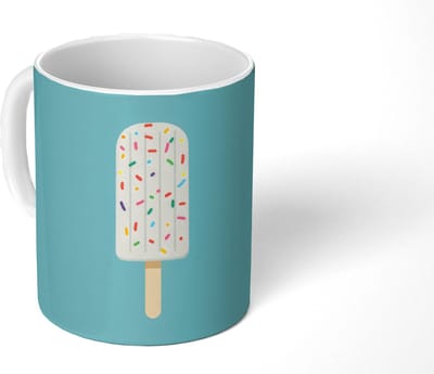Mok - Koffiemok - Ijsje - Stokje - Sprinkles - Lichtblauw - Mokken - 350 ML - Beker - Koffiemokken - Theemok