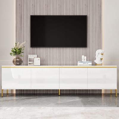 MODFU - TV-Meubel - 4 Deuren En Kabeldoorvoer - Modern Italiaans Minimalistisch - Voor Woonkamer - Spaanplaat - Wit - 170 X 38 X 50 Cm