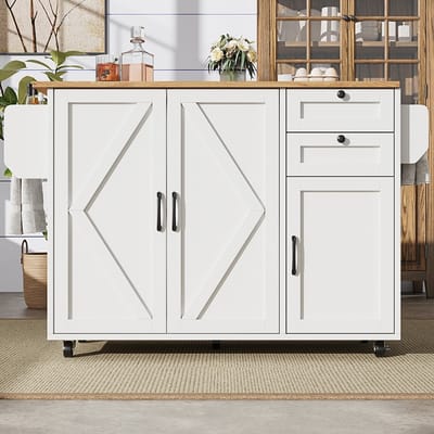 BLACKCOLORS Moderne keukeneiland, keukenkast, buffetkast, serveertafel met houtnerf, buffetkast, multifunctionele eettafel met opbergruimte, serveertafel met snackplanken, wit