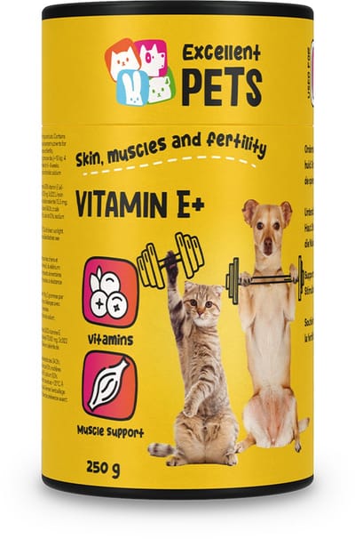 Excellent Pets Vitamine E+ 250 gr – Lysine – Ondersteunt Huid, Spieren en Vruchtbaarheid - Ideaal voor Fokkerij, Sport en Jonge Dieren - Weerstand Supplement Hond & Kat