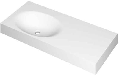 INK Smooth Wastafel Polystone Links Zonder Kraangat - 1000x450x90 mm - Mat Wit