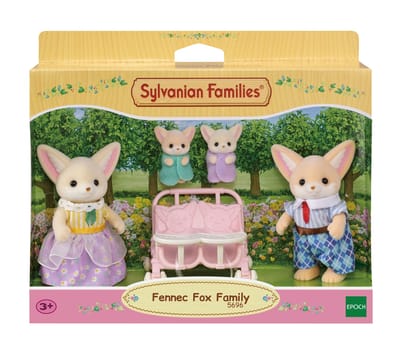 Sylvanian Families 5696 Familie woestijn vos- 4 fluweelzachte speelfiguren- duo kinderwagen - speelset