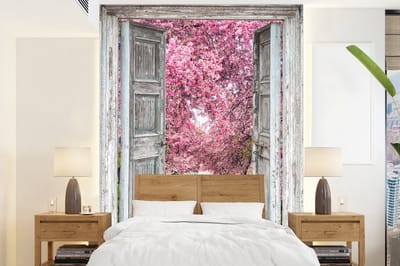 Behang - Fotobehang Sakura - Doorkijk - Boom - Kersenbloesem - Breedte 190 cm x hoogte 260 cm