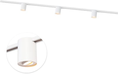 Qub Viror Railverlichting - Wit - 300 cm - I-Vorm - 3x Cylinder Spots - Dimbaar - Complete Set