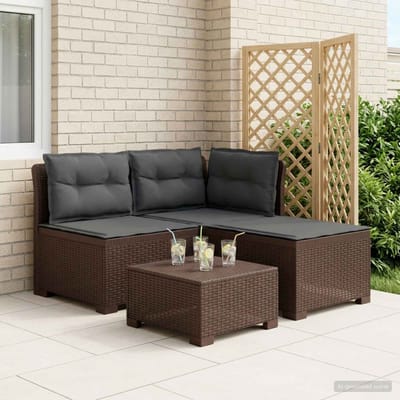 vidaXL - 3-Zits - Tu - bank - met - Kussens - Rattan - Look - 3-zits - PP - Bruin