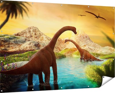 Gards Tuinposter Dinosauri�rs in het Water - Dino's - 180x120 cm - Tuindoek - Tuindecoratie - Wanddecoratie buiten - Tuinschilderij