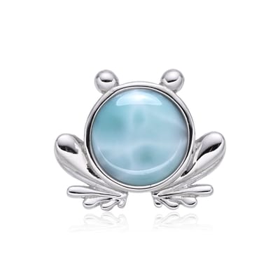 Cavill - 925 Sterling Zilver Hanger - 3,75 ct Larimar Rond Cabochon - Speels Kikkerontwerp - Natuurlijke Edelsteen - Elegant Sieraad