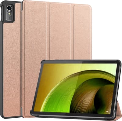 Hoes - Geschikt voor Lenovo Tab M10 5G - Dun & Stevig - Trifold Bookcase - Hard Cover - Hardcover Book Case - Tablet Hoesje - Rosé goud