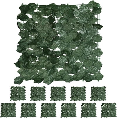 Kunsthaag Set van 12 - Donkergroen Klimop voor Balkon en Tuin - Privacyhagen 50x50 cm