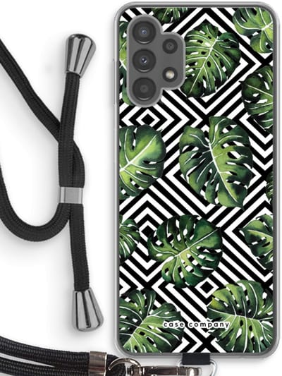 Case Company® - Hoesje met koord geschikt voor Samsung Galaxy A13 4G hoesje met Koord - Geometrische jungle - Telefoonhoesje met Zwart Koord - Bescherming aan alle Kanten en Over de Schermrand