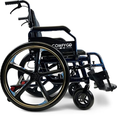 COMFYGO X-1 SE Handbewogen Rolstoel, Lichtgewicht, Opvouwbare, Transportrolstoel, Duwrolstoel, met snel afneembare wielen (2025 Speciale Editie), Blauw, 51cm