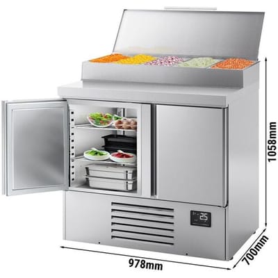 GGM Gastro Zubereitungskühltisch Mini - 978x700mm - mit 2 Türen - Edelstahlaufsatz 5x GN 1/4 Zilver