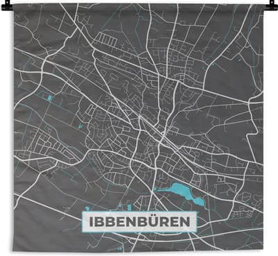 Wandkleed - Wanddoek - Stadskaart – Plattegrond – Duitsland – Blauw – Ibbenbüren – Kaart - 180x180 cm - Wandtapijt