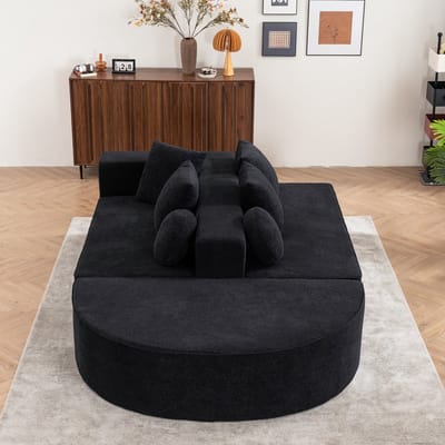 Volledig samendrukbare bottenloze bank, Woonkamer / Slaapkamer gesegmenteerde wolkensofa, moderne modulaire bank, montagevrij, comfortabele, huidvriendelijke chenille stof- zwart