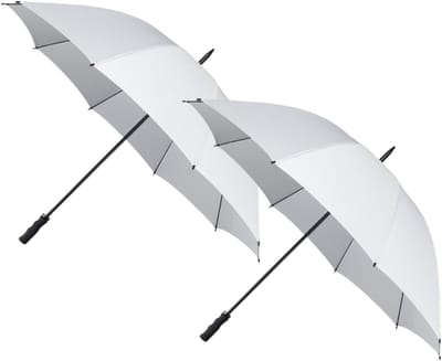 Bruiloft paraplu bruid/bruidegom - 2x - wit - kunststof handvat - dia 130 cm