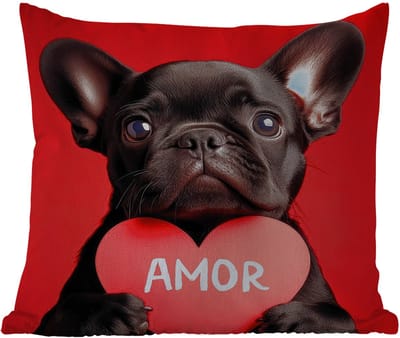 Sierkussen Buiten - Amor - Hond - Hartje - Rood - 60x60 cm - Weerbestendig