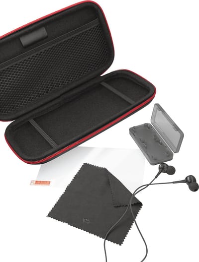 Trust GXT 1241 Tidor XL Opberg set voor Switch Lite - Harde hoes - schermbeschermer - oortjes en opbergdoos voor gamecards - Zwart
