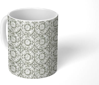 Mok - Koffiemok - Krulornament - Tegel - Groen - Mokken - 350 ML - Beker - Koffiemokken - Theemok
