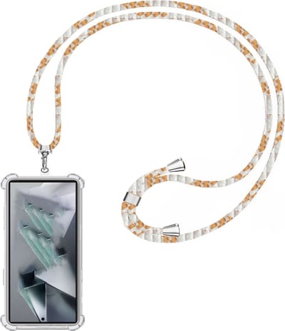 Telefoonkoord + Hoesje Geschikt voor Samsung Galaxy S24 Ultra - Lengte Verstelbaar - Telefoonketting - Shock Proof Case - Wit Goud