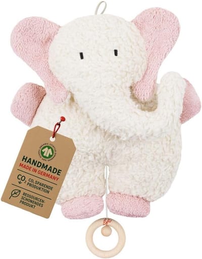 Muziekdoos Olifant - Slaapliedje Doos - Babykamer Decoratie - GOTS-gecertificeerd Biologisch - Made in Germany - Roze