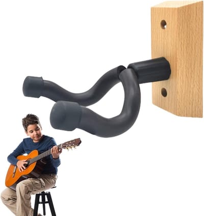 Gitaar Wandhanger - Muziek Ophangsysteem - Instrument Opslag - Antislip Rubber Vulling - 15 x 10 cm - Houtkleur