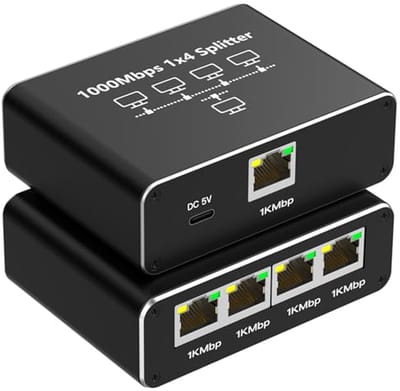 Netwerk Splitter - Ethernet Hub - Meerdere Apparaten - Gigabit Snelheid - 4 Poorten - Grijs