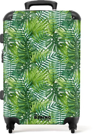 NoBoringSuitcases.com - Grote koffer - Palm diverse bladeren patroon groen - Kinderkoffer geschikt voor jongen en meisjes - Reiskoffer met 4 wielen - Trolley op wieltjes - Rolkoffer groot kinderen - 72 liter - Ruimbagage valies 20kg