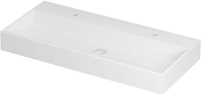 INK United Wastafel Porselein met 2 Kraangaten incl. Porseleinen Click Plug en Verborgen Overloop Systeem - 1000x450x110 mm - Mat Wit