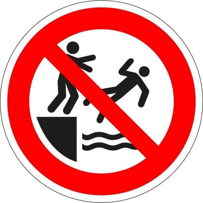 Verboden in het water te duwen sticker - ISO 7010 - P062 50 mm - 10 stuks per kaart