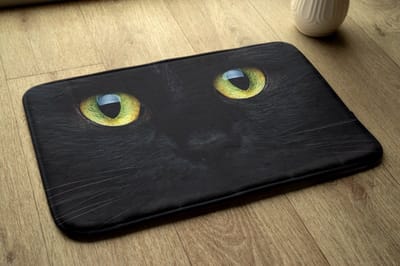 Coloray Vloerkleed voor Kinderkamer - Zwart Tapijt - Zwarte Kattenogen Vloerkleed - Geel Accenten Tapijt Voor Hal - Antislip Vloerkleed Voor Slaapkamer - 75x45 cm